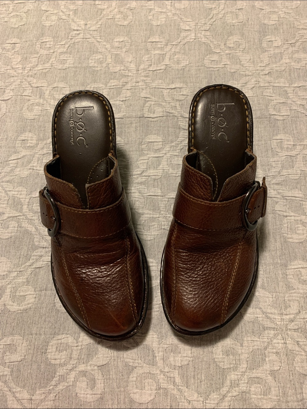 b.o.c. Dark Brown Leather Slip-On Mule with Buckle NWOT (Size 9)